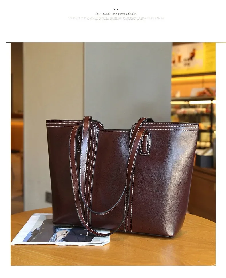 2024 new large capacity Tote bag leather ladies all-in-one simple single shoulder underarm handbag commuter bag atmosphere