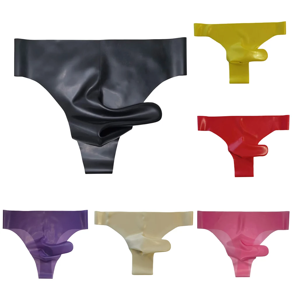 Men's Latex Underwear Rubber Elephant Nose Lingerie See Through Briefs Safety Panties Low Rise G-string Sexy Thong Erotic T-Back