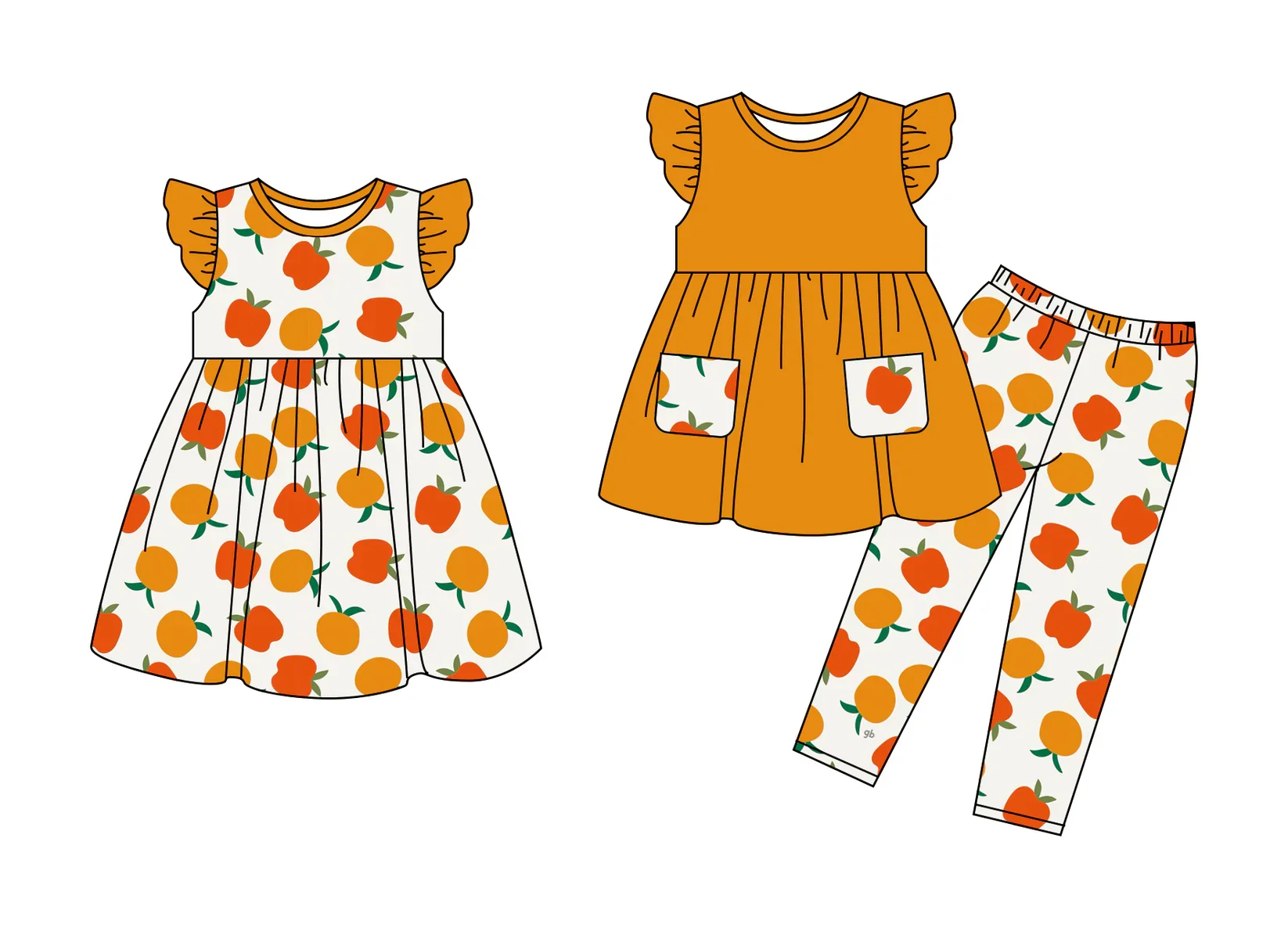 ملابس أطفال لعيد الشكر للفتيات برقبة دائرية وأكمام لؤلؤية فستان صيفي جديد للعطلات بأكمام لؤلؤية تناسب اليقطين pr #1