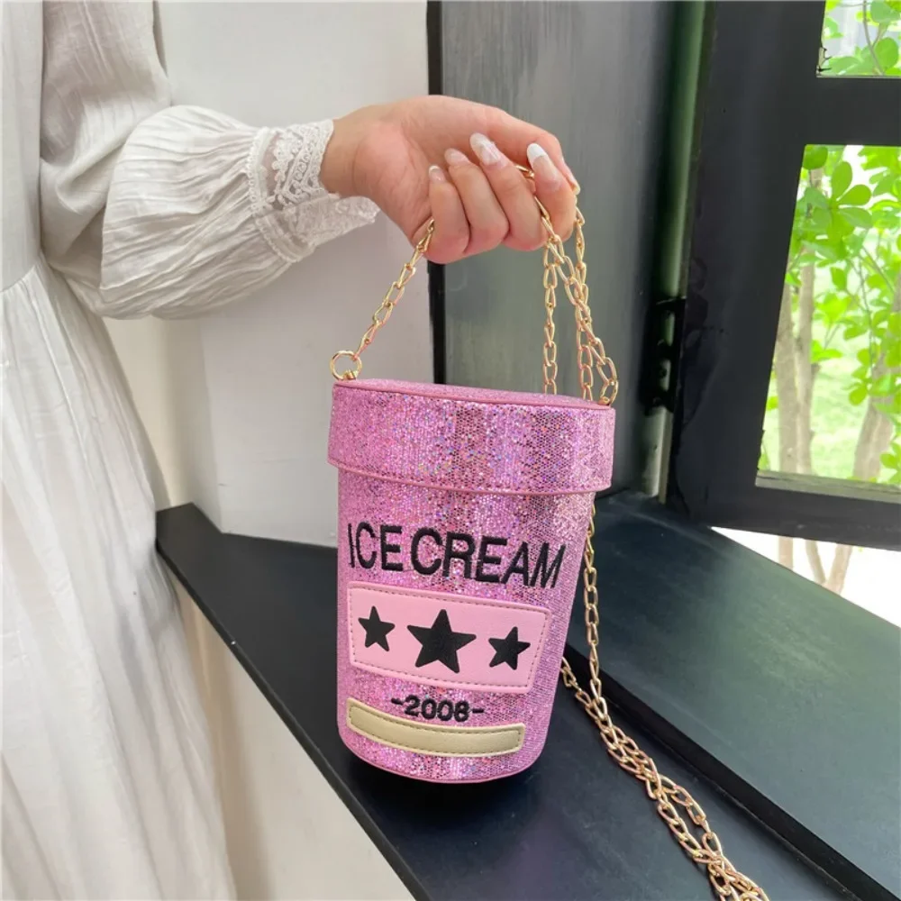 New Women Personality Barrel-shaped Crossbody Bags Laser Glitter Design Originality Fashion Street Trends Girl Versatile Bags