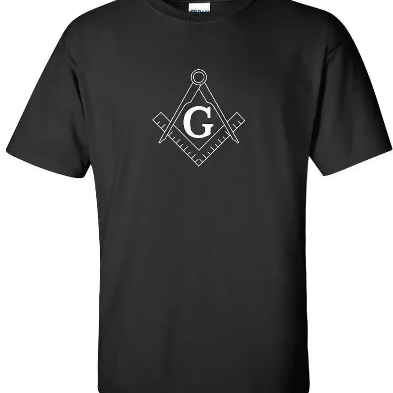 T-shirt en coton noir avec symbole maçonnique blanc, symbole de charité et de illumination