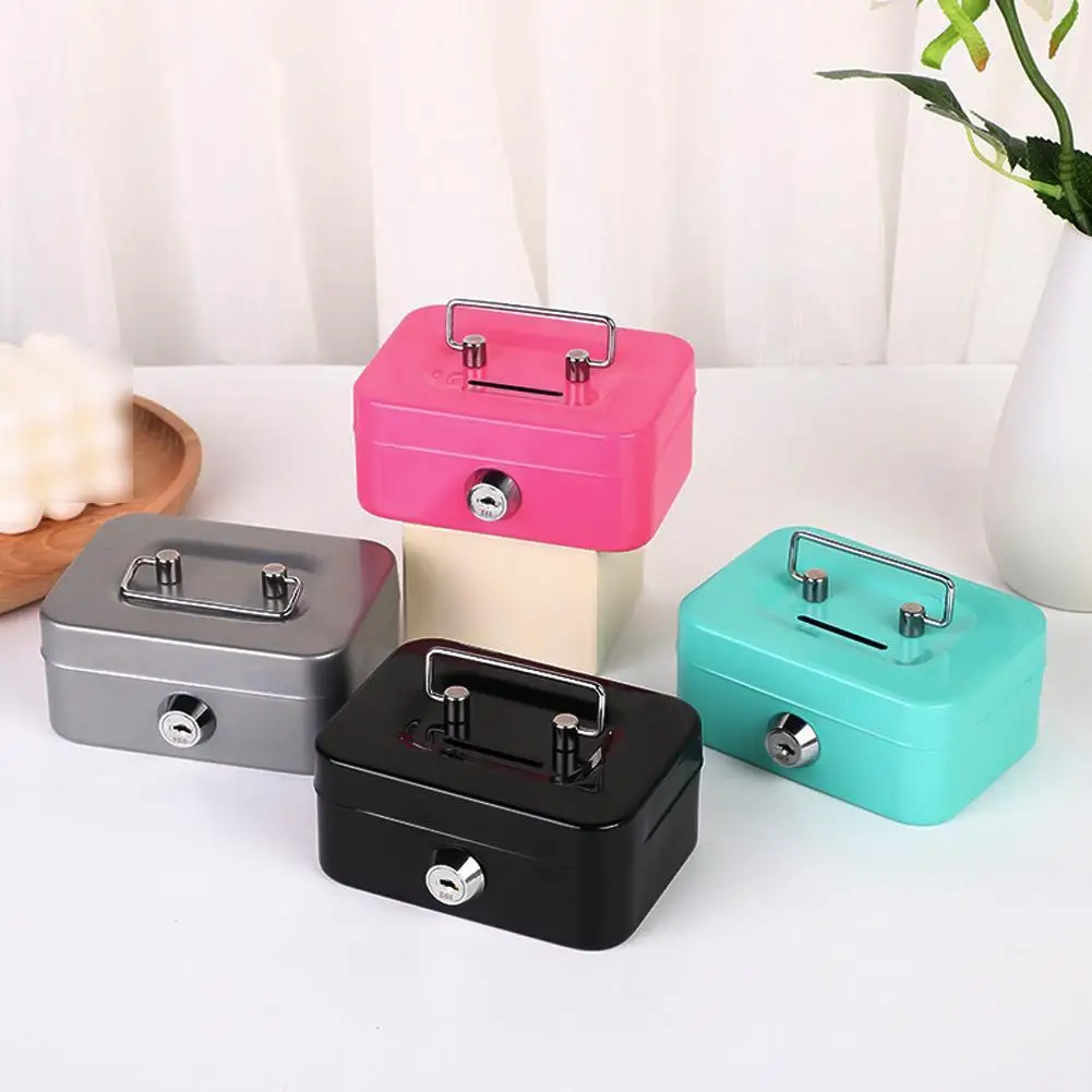 Money Safe Box Lockable Cash Box With Key,Portable Piggy Box Made Of Metal Small Security Lock Box Sturdy Coin Boxes For Kids