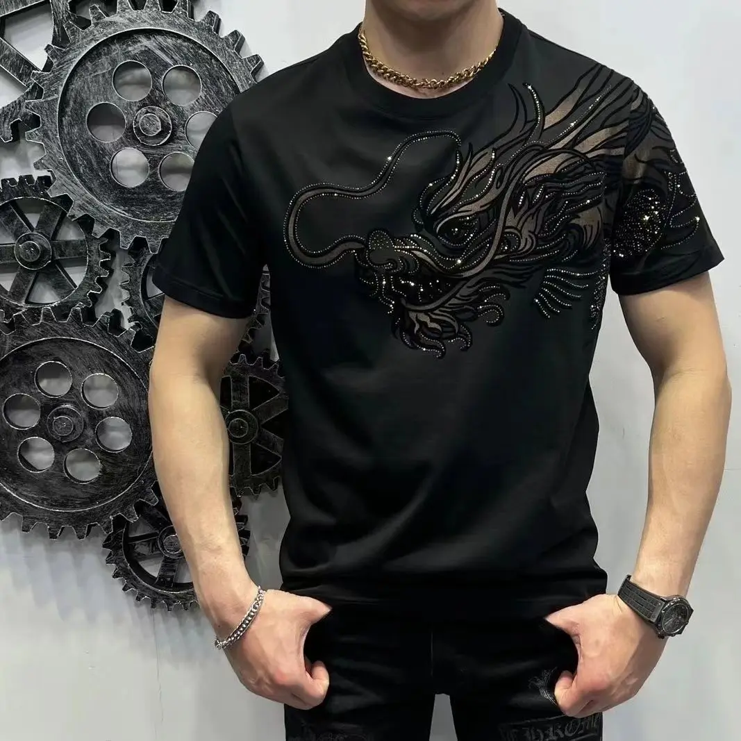 Dragon Men\'s Cotton T-shirt 2024 New Summer Man Trend Printed Short-sleeved T-shirt Male Breathable Absorbent Tops