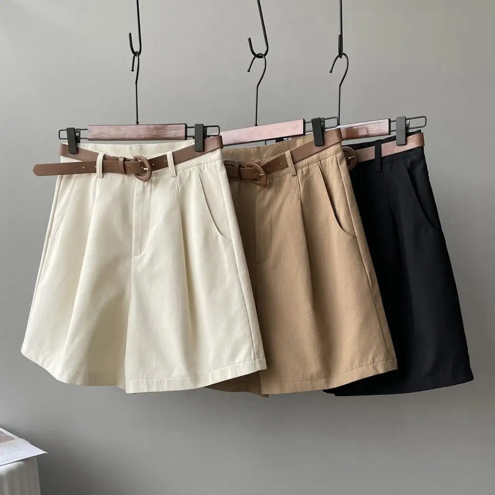 Women Shorts Stylish High Waist Women's Suit Shorts with Pockets for Office Wear A-line Knee Length Cargo Shorts for Summer