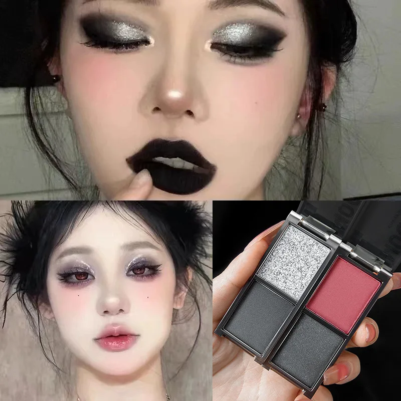 2-Color Red Black Smoky Eyeshadow Palette Matte & Shimmer Waterproof Dark Punk Halloween Makeup Glitter Pigment for Eyes