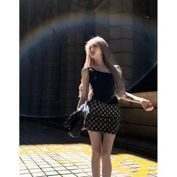 한국어 빈티지 유행 정장 드레스 여성 여름 2024 새로운 자수 레이스 커버 인쇄 탱크 드레스 2 피스 세트