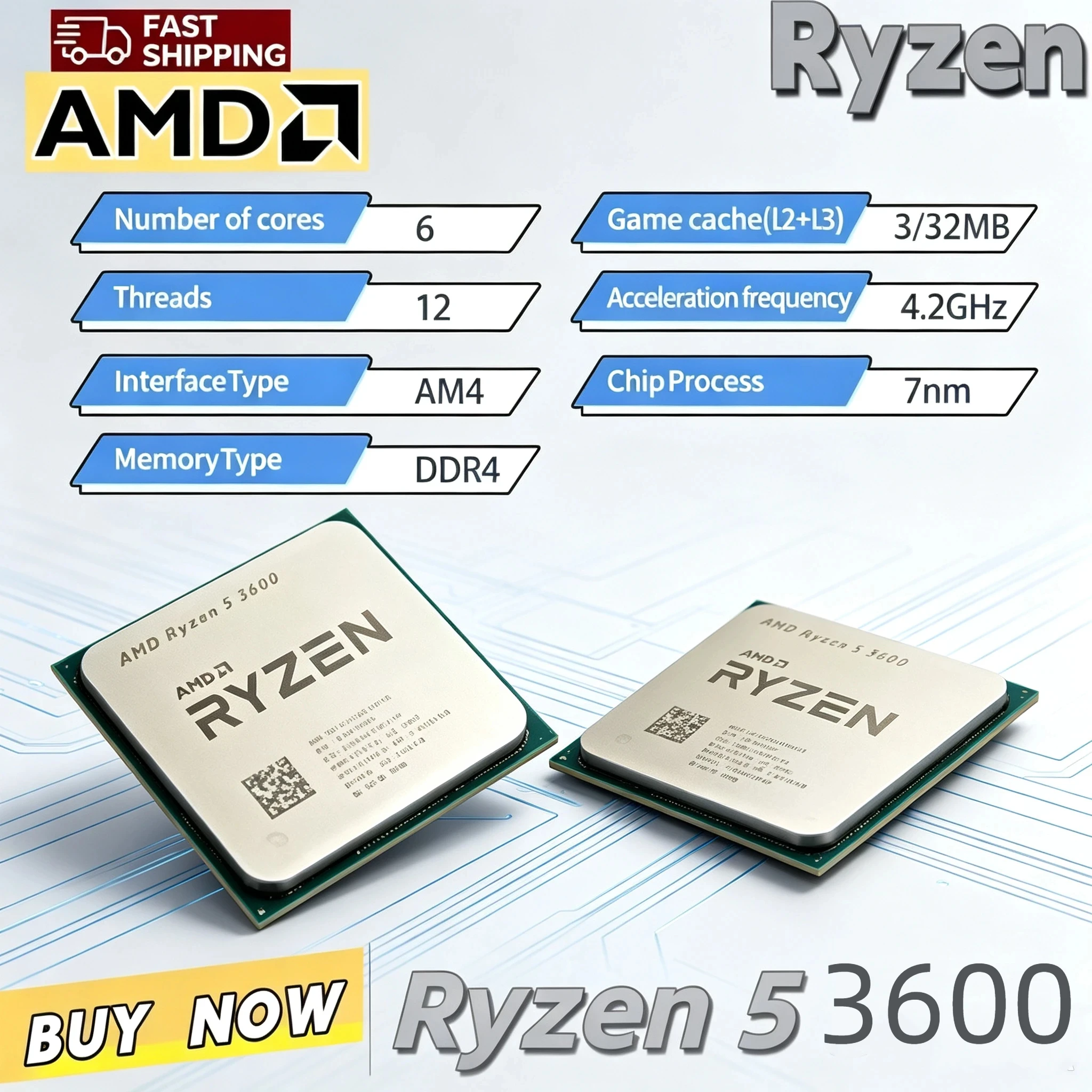 AMD Ryzen 5 3600 R5 3600 Desktop Computer CPU 3.6GHz 6 Core 12 Thread 7NM 65W 32M L3 Cache For Gaming And Office Multi Tasking