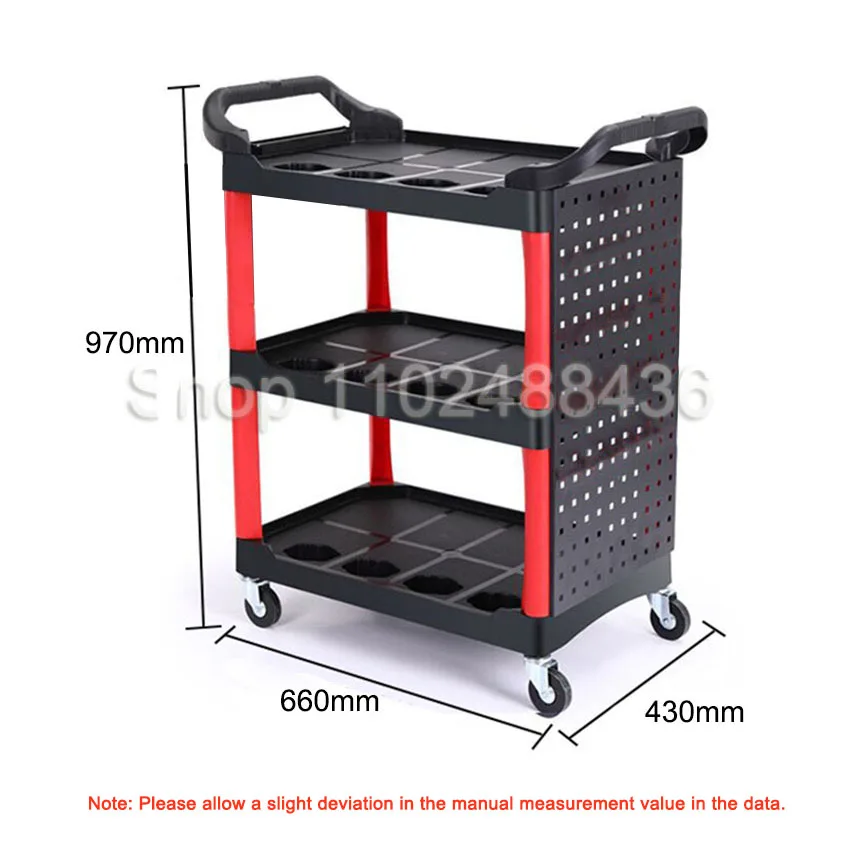 Tool Cart with Wheels Car Wash Handcart 3-Layer Multi-functional Trolley Cleaning Storage Utility Mechanical Workshop Trolley