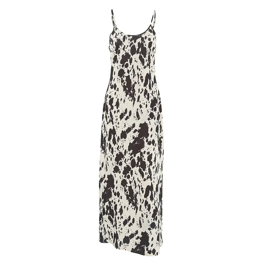 

Sexy Design Printed Strap Round Neck Versatile Retro Fashion Dress for Women
