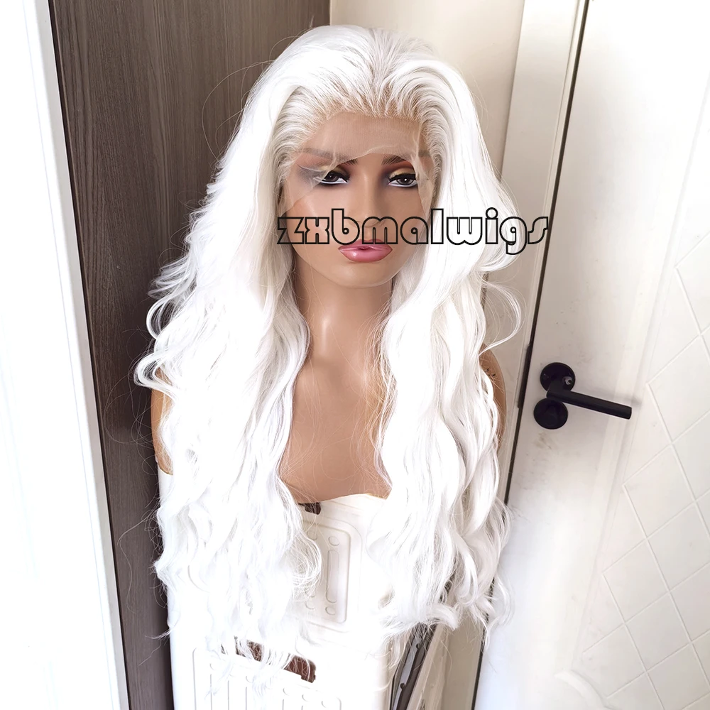 

Synthetic Hair White Blonde Wave Glueless 13X4 Lace Front Wig For Women Preplucked Heat Temperature Fiber Daily Cosplay