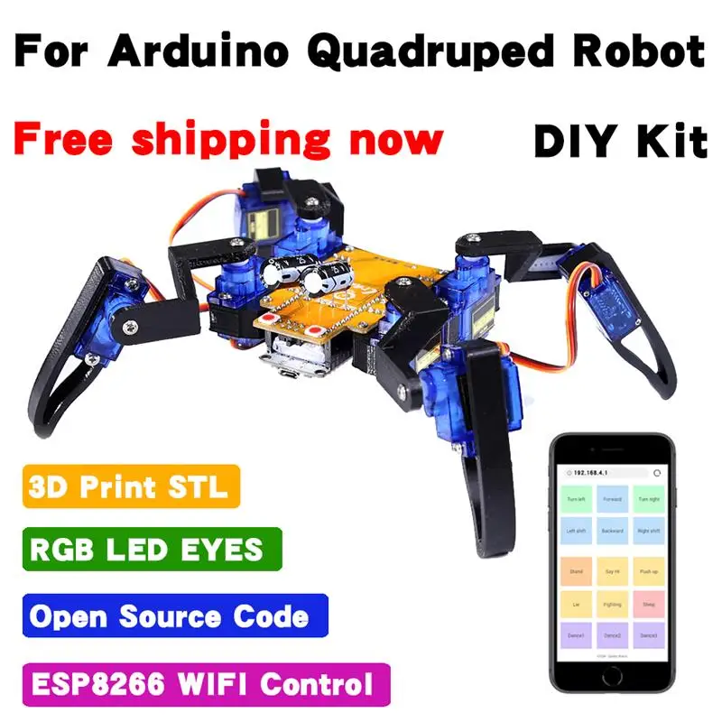 To 8 Dof Spide STEAM Educational Quadruped Spider Robot Kit for Arduino MG90 with Speech Remote Control Graphical Programming