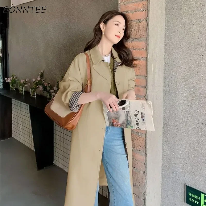 

Trench Women Autumn Temperament Retro Loose Casual All-match Elegant Overcoat Single Breasted Fashion Ulzzang Office Ladies Chic