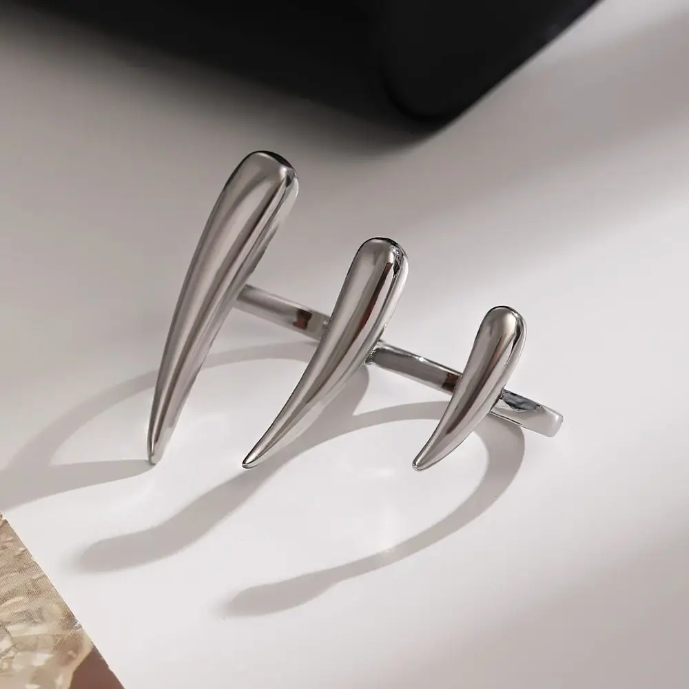 Long Strip Design Claw-shaped Connected Ring Glossy Finish Paw Shape Irregular Geometric Rings Exquisite Sharp Thorns