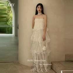 OLOEY Spaghetti Straps Soft Tulle Layered Korea Wedding Dresses Photo shoot Tiered Fairy Bridal Gowns Party Evening Customized