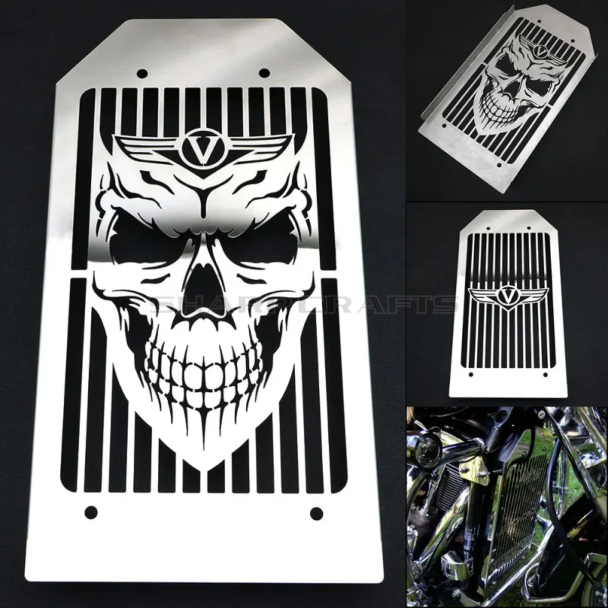 For KAWASAKI VN 2000 VULCAN VN2000 All Models Radiator Cover Grill Guard Protector Motorcycle Parts SKULL Stainless Steel