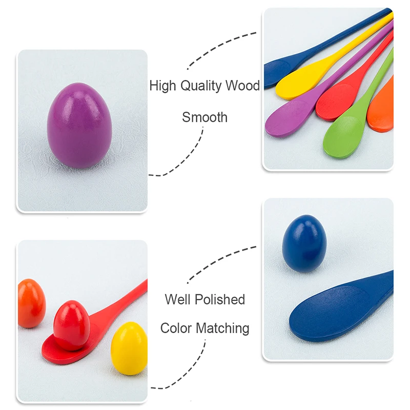 Montessori Rainbow Wooden Spoon Sensory Toy Color Matching Balance Game Kid Early Educational Wooden Toy Preschool Teaching Aids