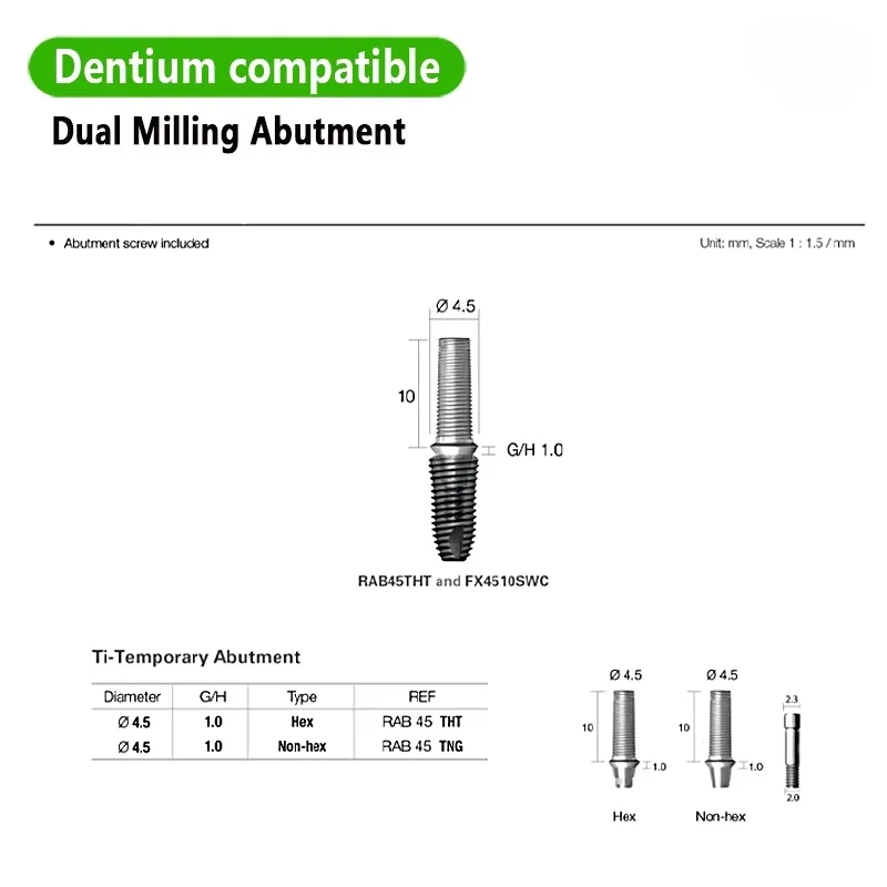 For Dentium System Temporary Abutment Hex and Non-hex Ti-base with a Screw for Dental Oral Surgical Screw Manual