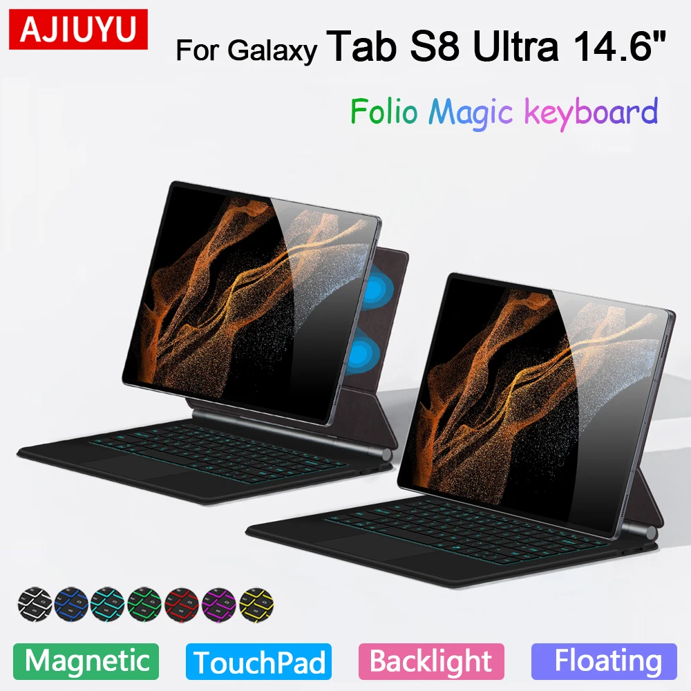 

AJIUYU Magnetic Keyboard Case Folio for Samsung Galaxy Tab S8 Ultra 14.6" 2022 SM-X900 X906 Smart Trackpad Magic Keyboard Cover