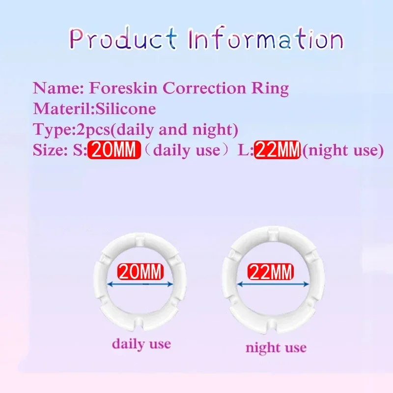 2PCS Reusable Foreskin Correction Ring Cock Foreskin Repair Ring Penis Delay Ejaculation Sex Toys for Men Glans Ring