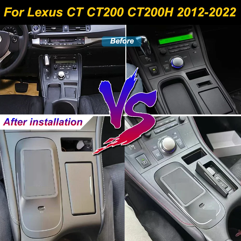 for Lexus CT CT200 CT200H 2012-2022 Car Wireless Mobile Phone Charger Center Console Storage 18W iphone fast charge plate holder