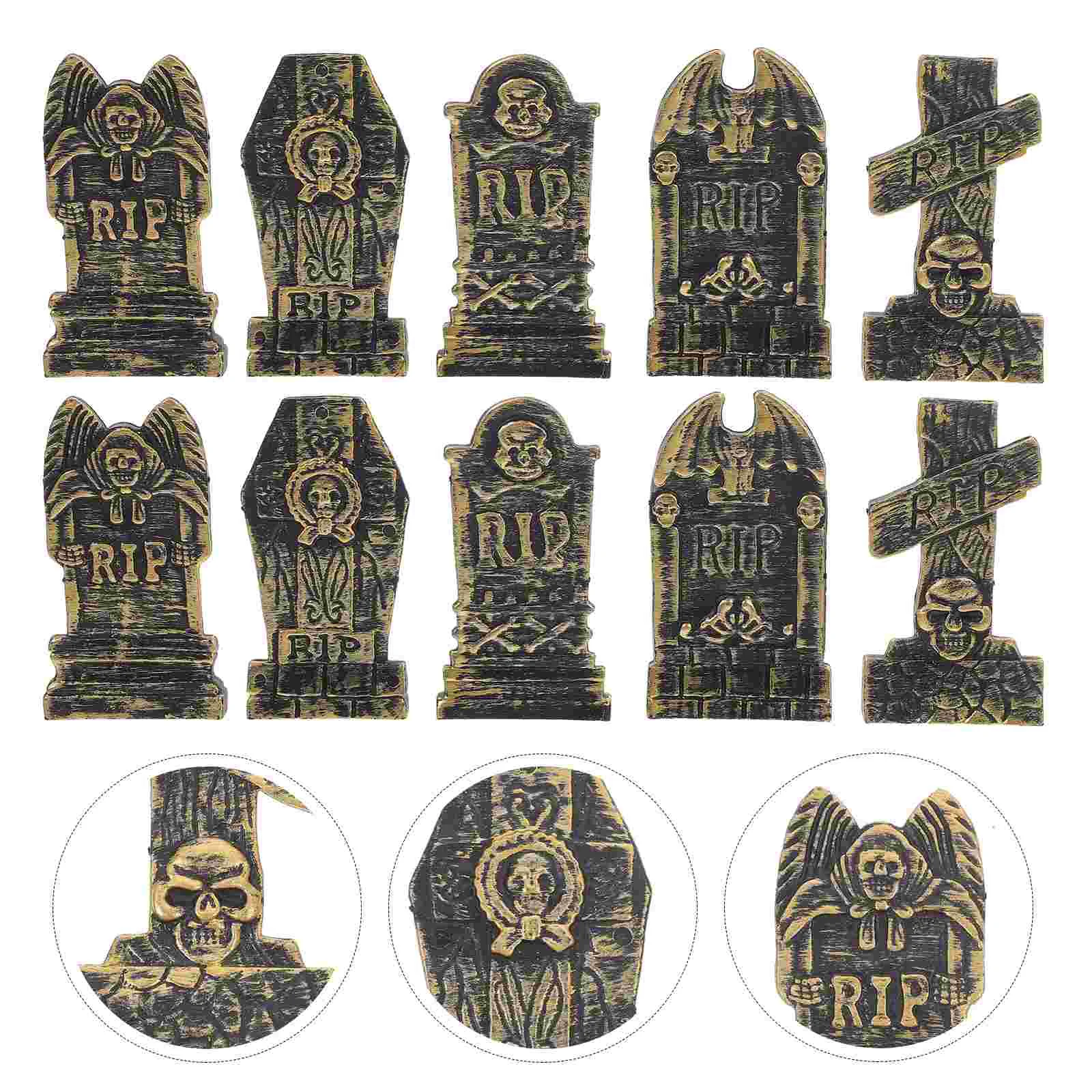 

10 Pcs Halloween Decor Skull Tombstone Decoration Decorative Small Gravestone Inflatable Modeling Shape Adornment Plastic Fake