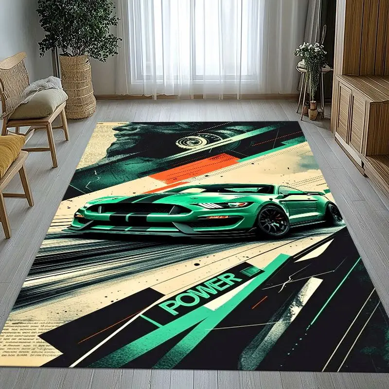 Vintage M-Mustang Racing Biker Garage Soft Non-Slip Large Area Rug for Living Room,Bedroom Carpet Mat for Sofa,Moto Home Decor