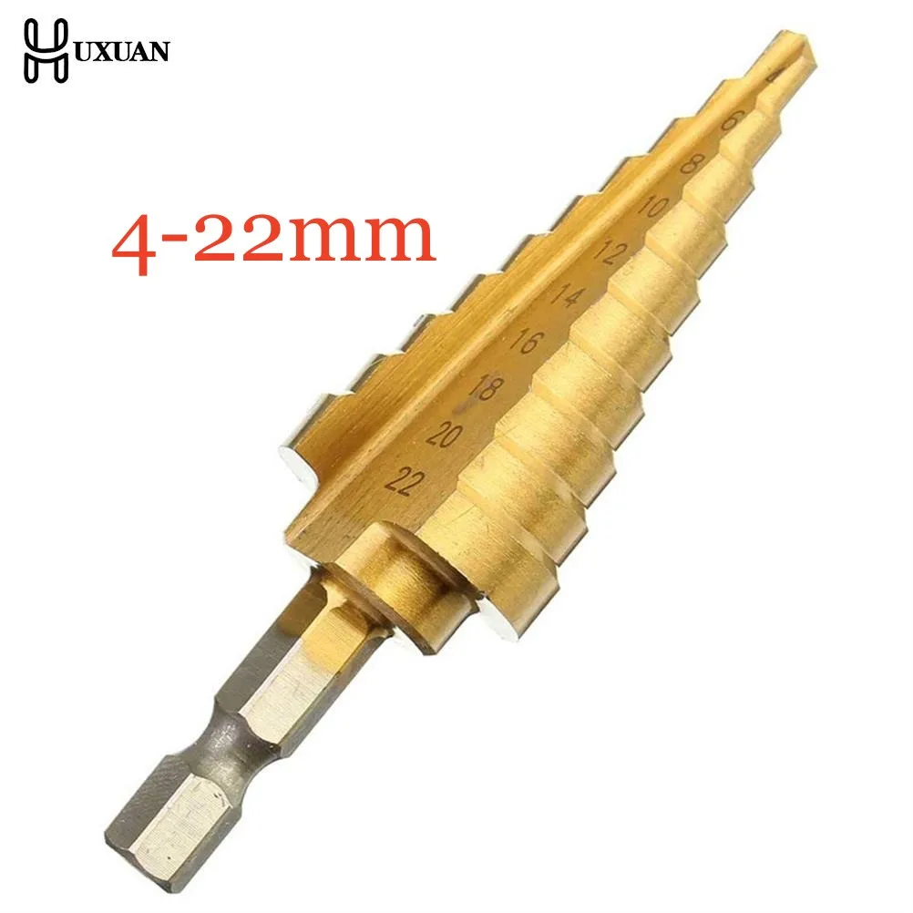 

1Pcs 4-22 Mm HSS Titanium Coated Step Drill Bit Drilling Power Tools Metal High Speed Steel Wood Hole Cutter Step Cone Drill