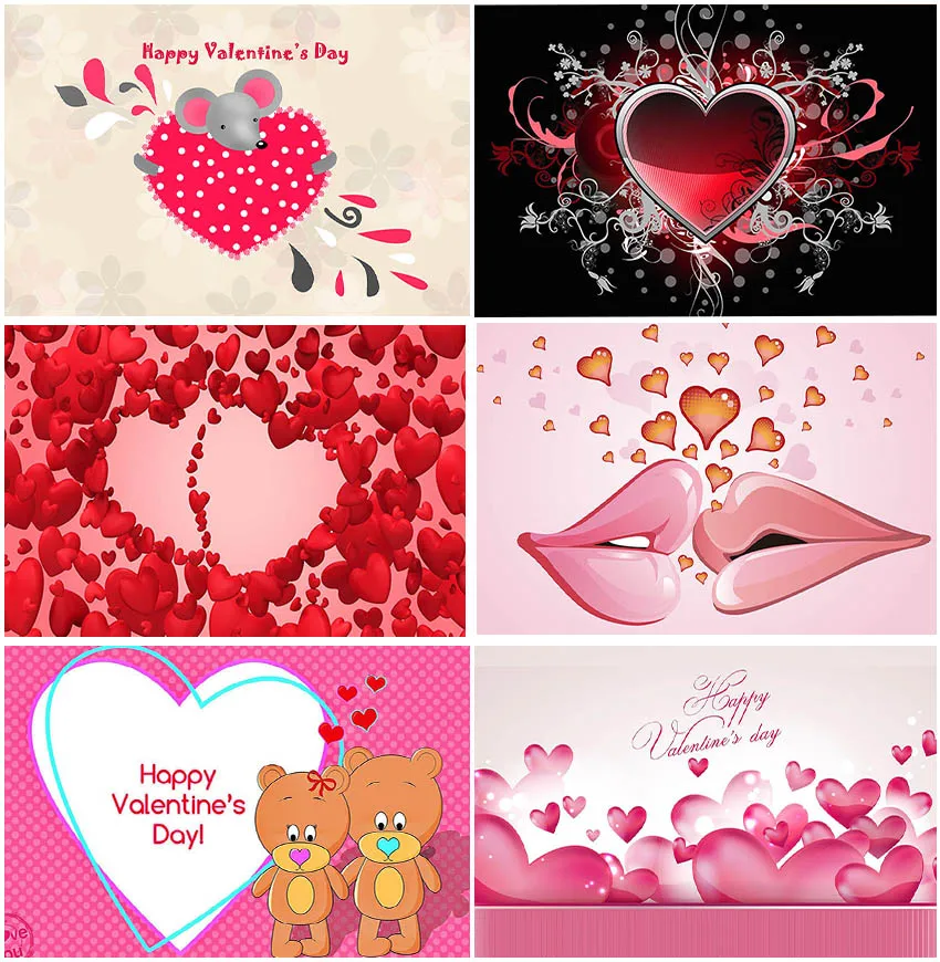 Happy Valentine's Day Love Heart Kisses Backdrops For Wedding Party Anniversary Decoration Customized Backgrounds Portrait Decor