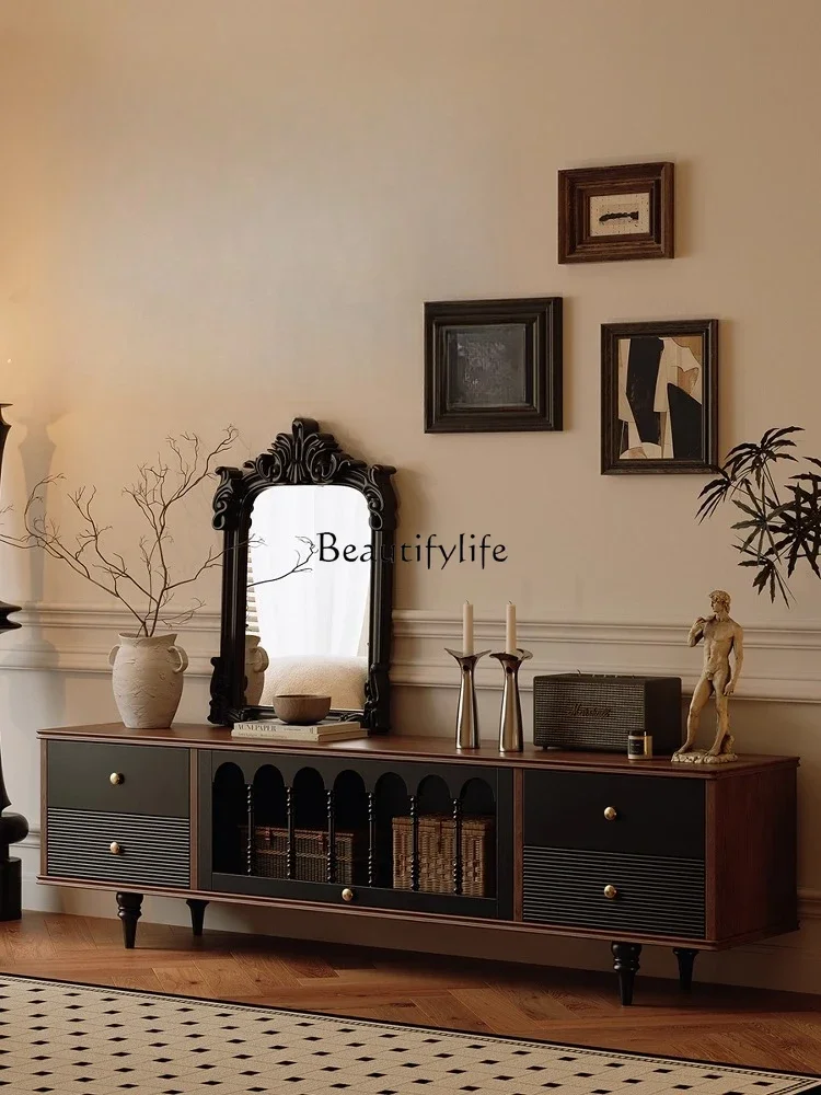 

0 Retro solid wood medieval style living room home 2025 new American TV cabinet