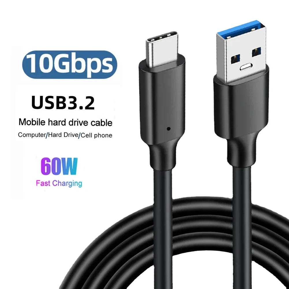 USB 3.2 10 Gbit/s 3 A 60 W QC 3.0 Typ-C-Kabel USB A auf Typ-C 3.2 Gen2-Kabel Datenübertragung USB C SSD-Festplattenkabel Schnellladung