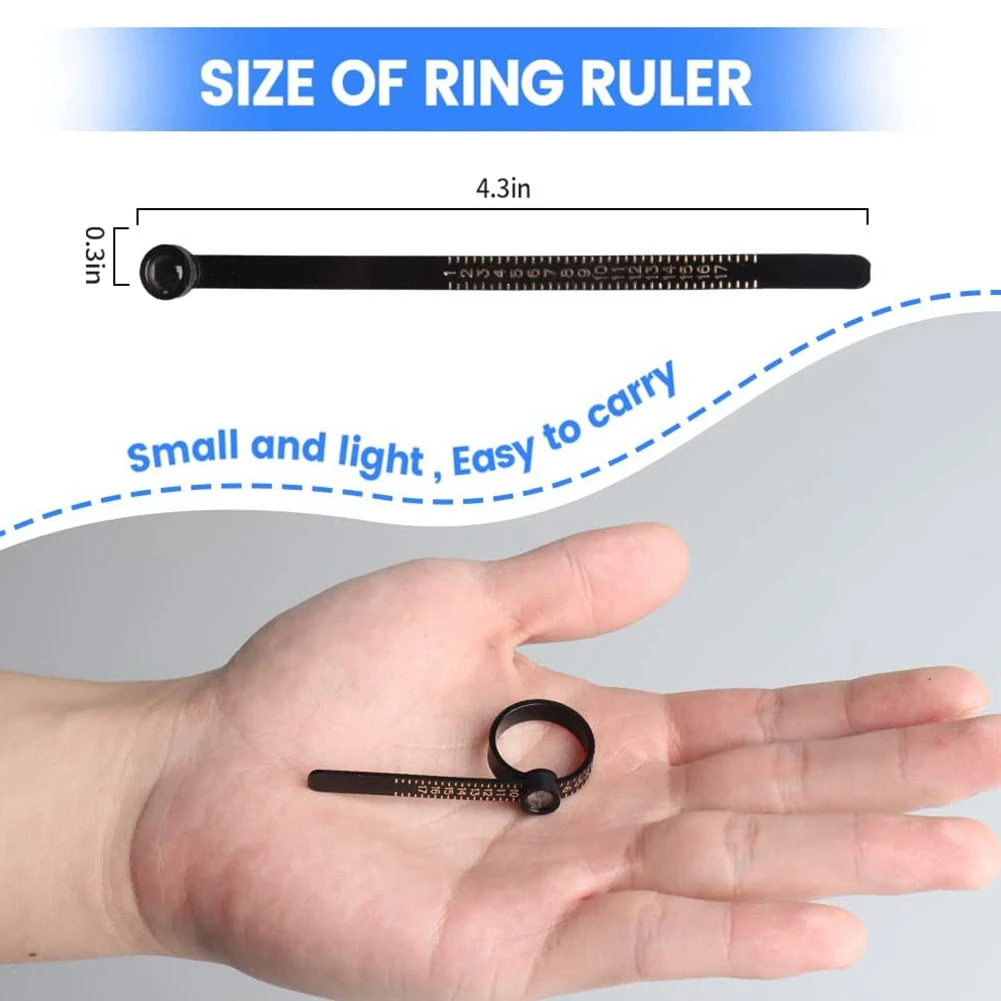 A02M-Ring Size Ruler,Ring Sizer Measurement Tool, Finger Size Gauge With Magnifying Glass, Plastic Finger Belt 1-17 US Size
