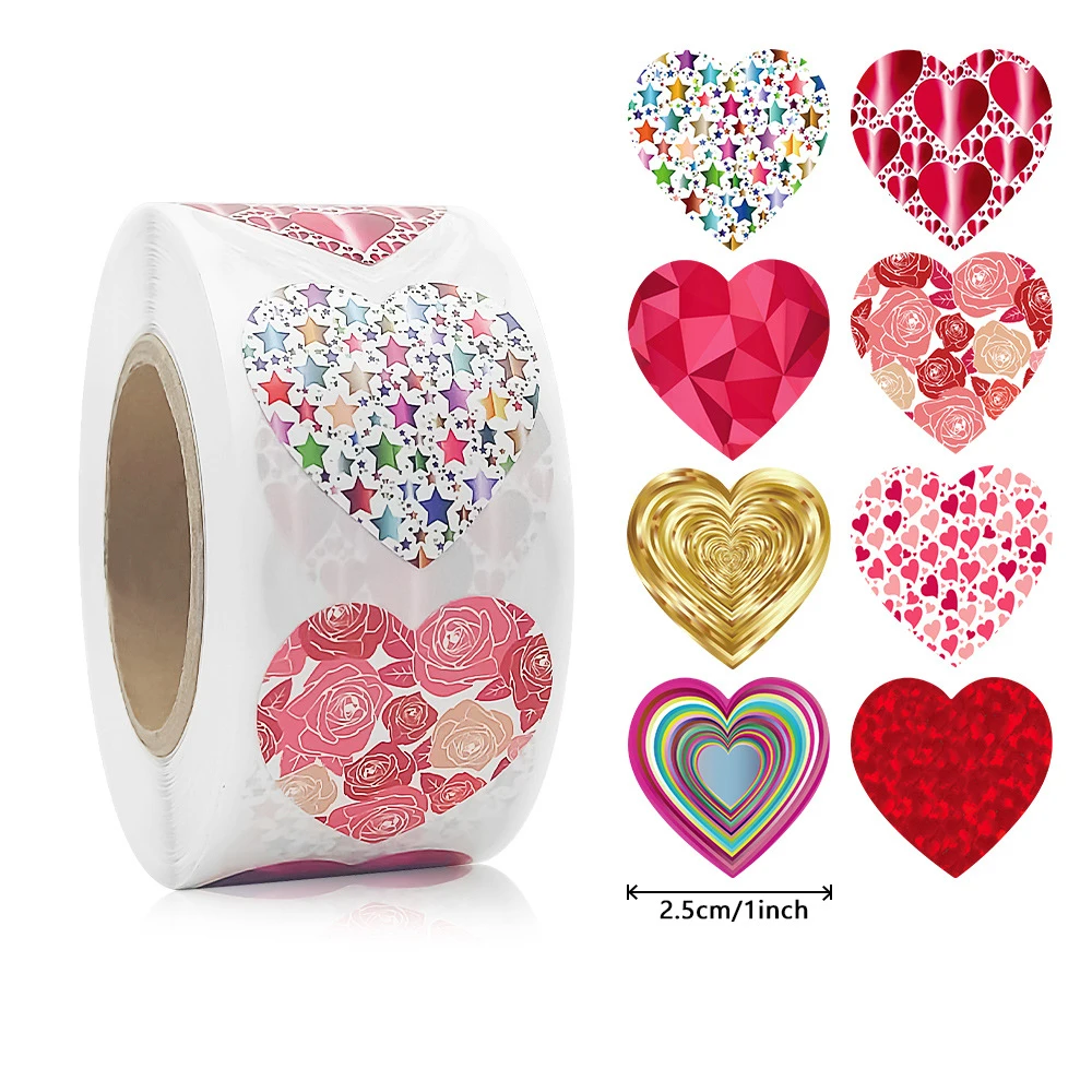 

100-500pcs 1inch Red Heart Stickers for Valentine's Day Baking Packaging Sticker Envelope Seals Love Decorative Stickers