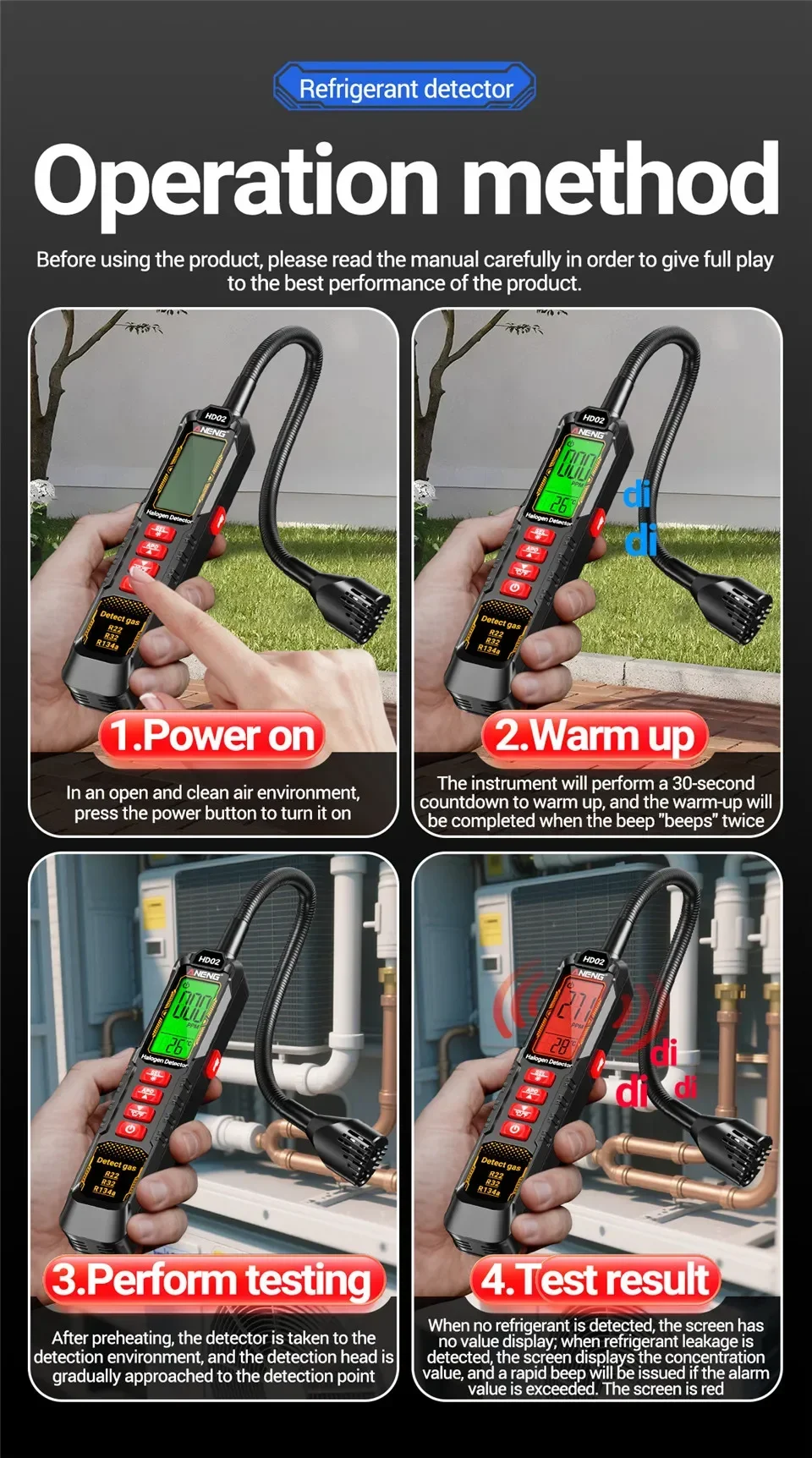 Kältemittelgas-Leckdetektor ANENG HD02 Klimaanlagen-Detektor Halogen-Detektor Hochempfindlicher R22/R32/R134a Lecktester – Detail 10