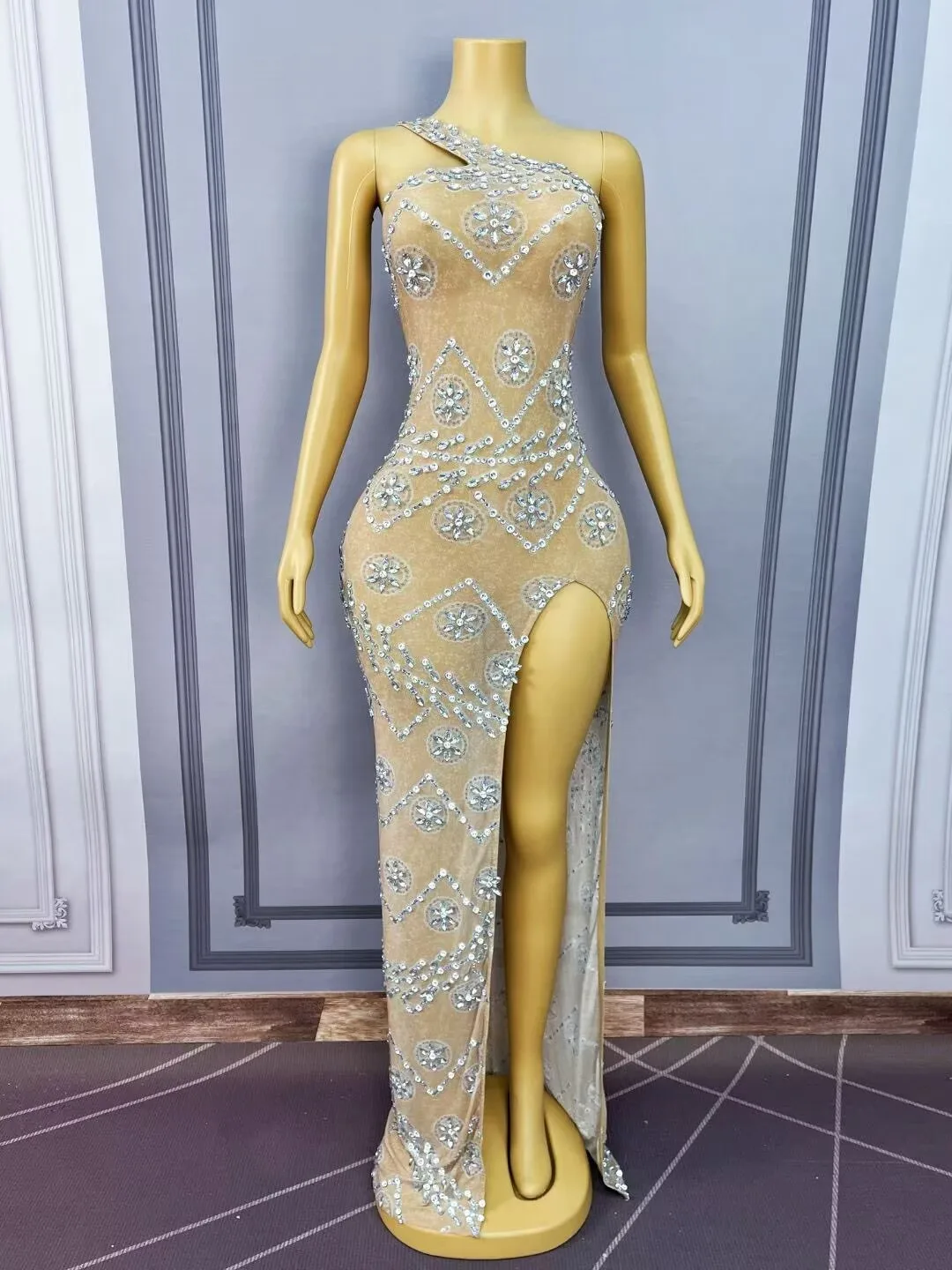 Luxury Sexy Shining Rhinestones High split Dress Evening Cocktail Birthday Party Gown Red carpet Show Photo Shoot Stage Wear view 6