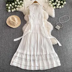 Summer Holiday Long Sundress Two Piece Set Embroidery Lace Chiffon Wedding Dress Women Midi Vestidos