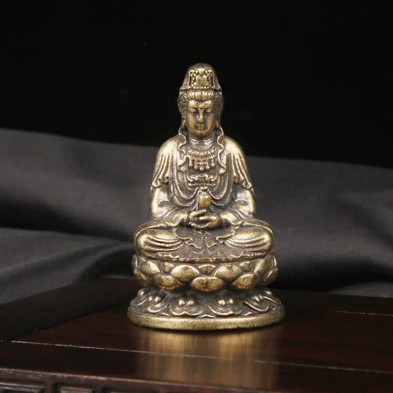 

Brass Lotus Pedestal Clean Bottle Guanyin Statue Desktop Decoration Religious Offerings Bodhisattvas Buddha Statues Handicrafts