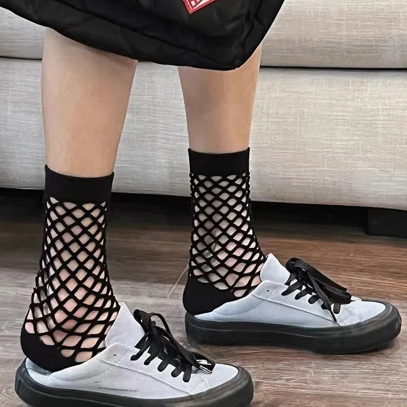 Summer Fishnet Socks Women's Solid Color Hole Socks Ladies Breathable Thin Mesh Middle Tube Socks Japanese Harajuku Female носки