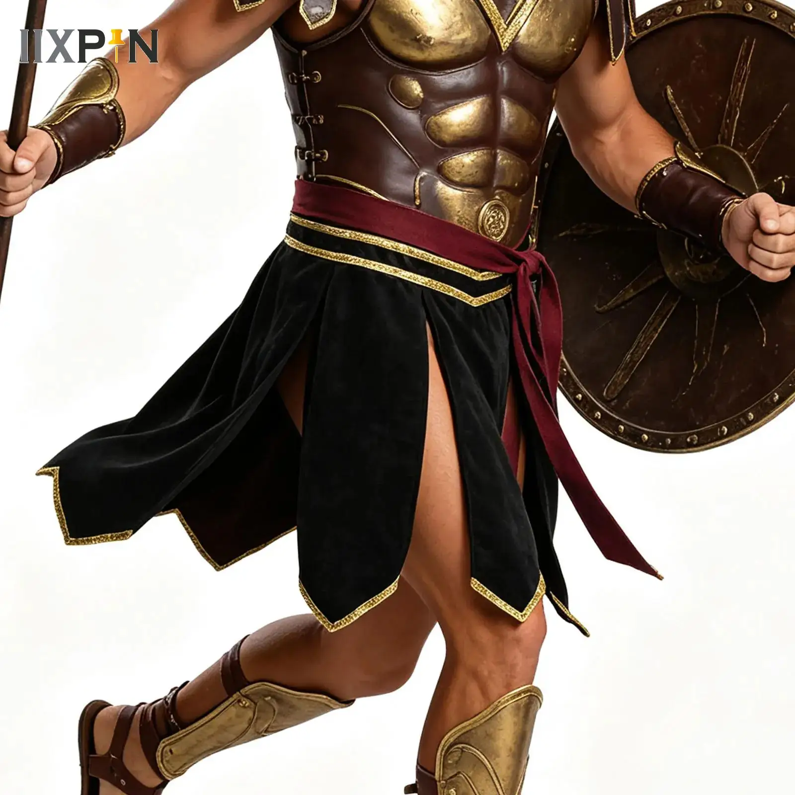 Römischer Gladiator Kampfgürtel-Rock für Männer und Frauen Mittelalterliches Griechisches Krieger-Ritter-Cosplay-Kostüm Steampunk PU-Leder Rüstungs-Outfit