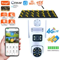 Cámara Solar Tuya 4G Sim para exteriores, 2 lentes, 2 pantallas PIR, cámaras de detección humana, impermeable, visión nocturna, cámara de protección de seguridad CCTV