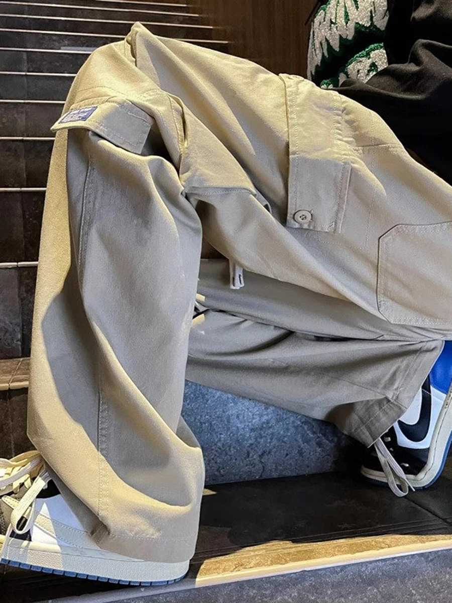 

Мужские брюки прямого кроя в стиле ретро для работы, осенние, с множеством карманов, повседневные, модные, в уличном стиле, спортивные, молодежные, прямые брюки