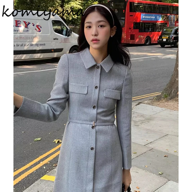 Tunic A-line Vestidos Mujer Vintage Laple Neck Women 2025 Dresses Long Sleeve Dress Single Breasted Vestido Autumn Winter Robes