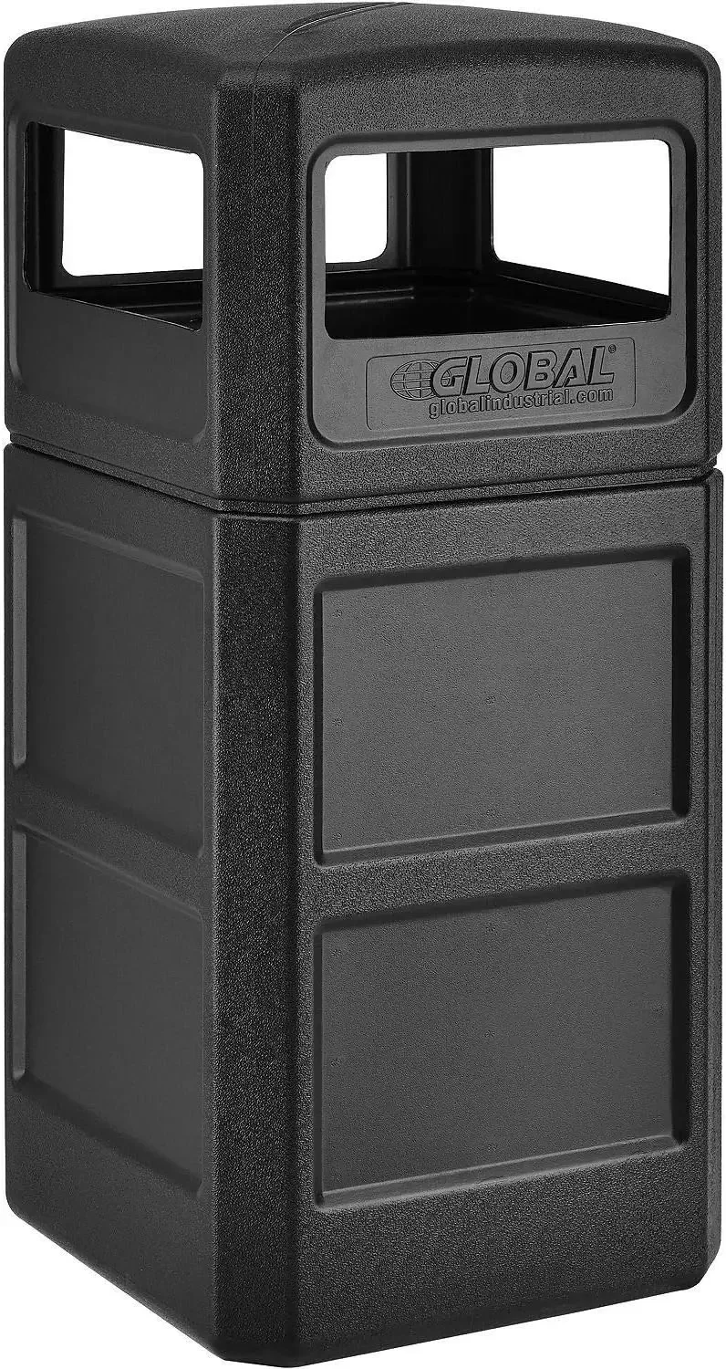 Industrial 42 Gallon Square Plastic Waste Receptacle W/Dome Lid, Black