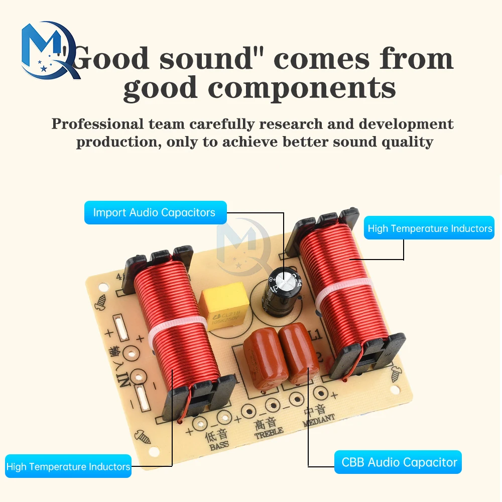 3 Way HiFi Speaker Frequency Divider 180W Audio Crossover Filter Treble Alto Bass Frequency Divider for Professional or Home Use