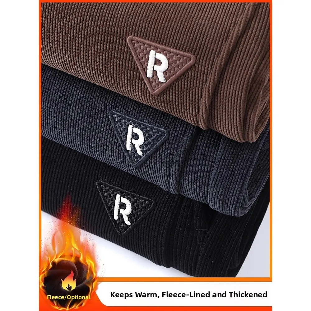 

Свободные брюки для мужчин Thiened Fce на подкладке, повседневные прямые брюки из полиэфирного волокна, теплые дышащие осенне-зимние брюки