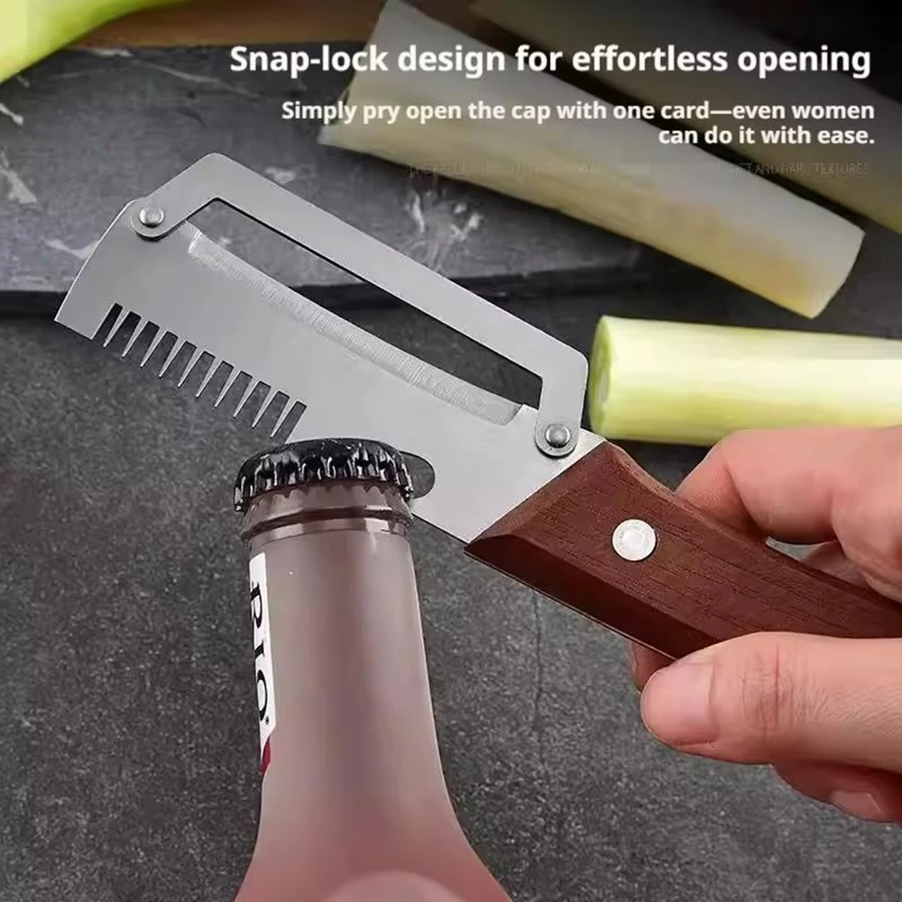 3-in-1 Shape-Form Vegetable Peeling Knife-High-Quality Vegetable Peeling Machine-Kitchen Tool With Wooden Handle Bottle Opener