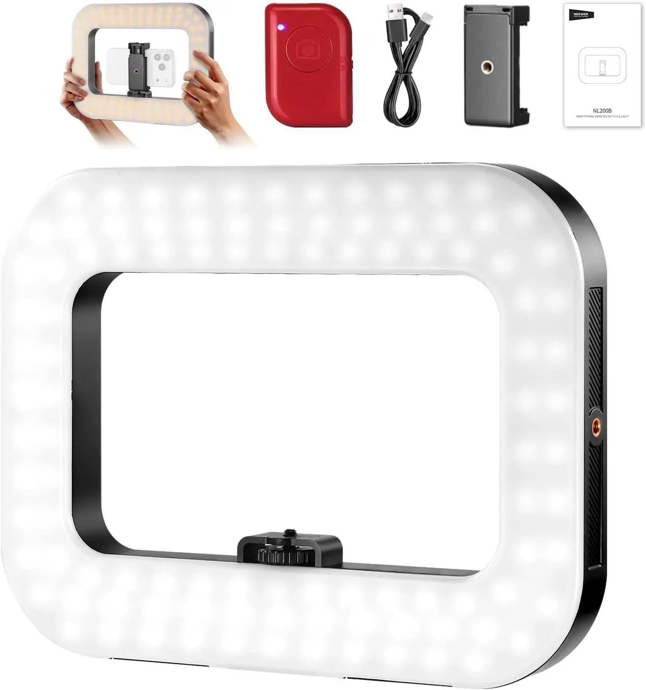 

Видеоустановка для телефона NEEWER с подсветкой, ручной стабилизатор с двухцветным светодиодным квадратным кольцевым светильником мощностью 20 Вт, аккумулятор емкостью 5200 мАч