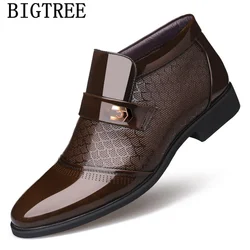Size 38-44 Black Brown Business Shoes Mens Dress Boots Office Shoes Men Classic Patent Leather Winter Boots Men Formal Shoes
