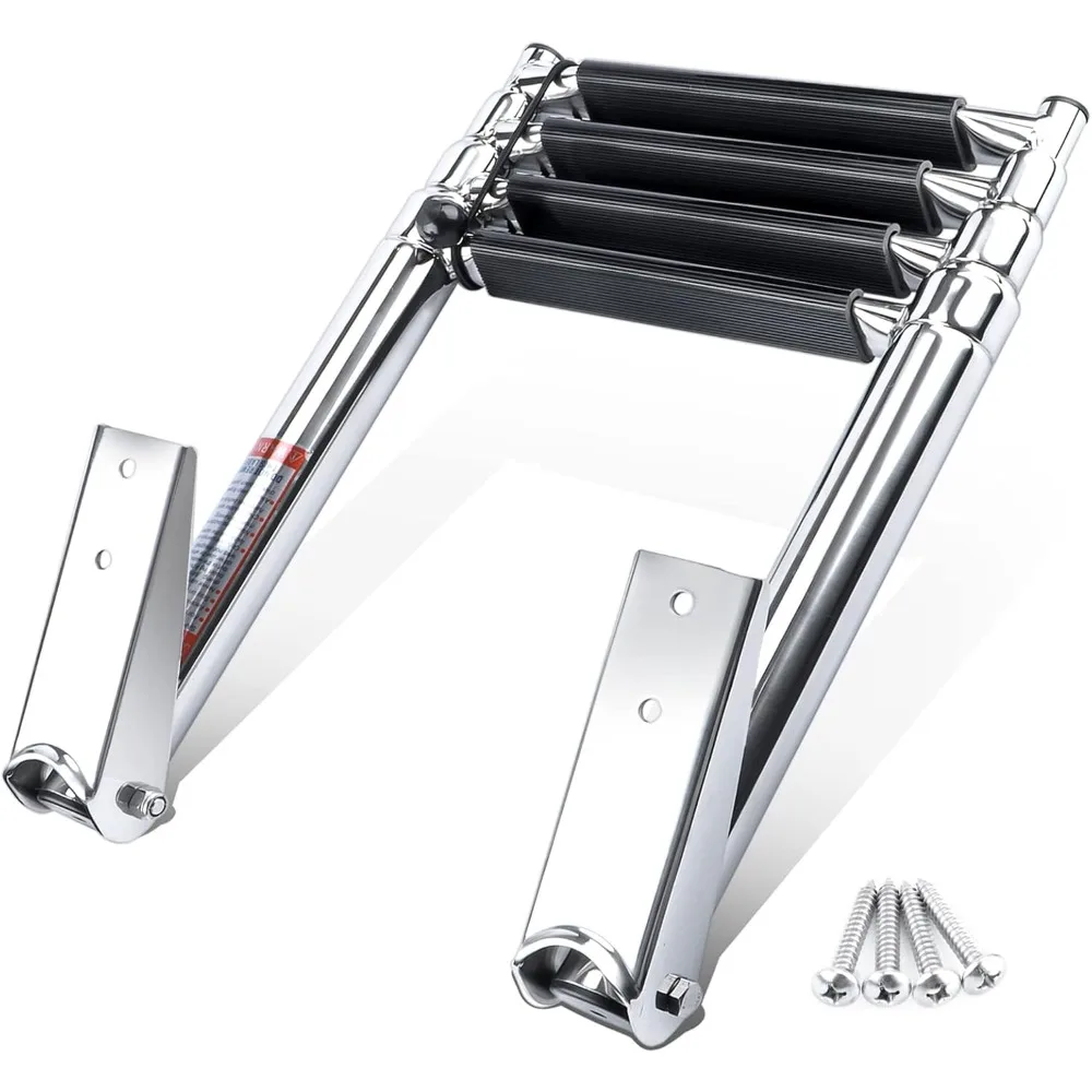 

4 Step Boat Ladder, Stainless Steel Telescopic 4 Step Pontoon Boat Ladder, Extendable Dock Ladder for a Pontoon, Max. Load 900 P