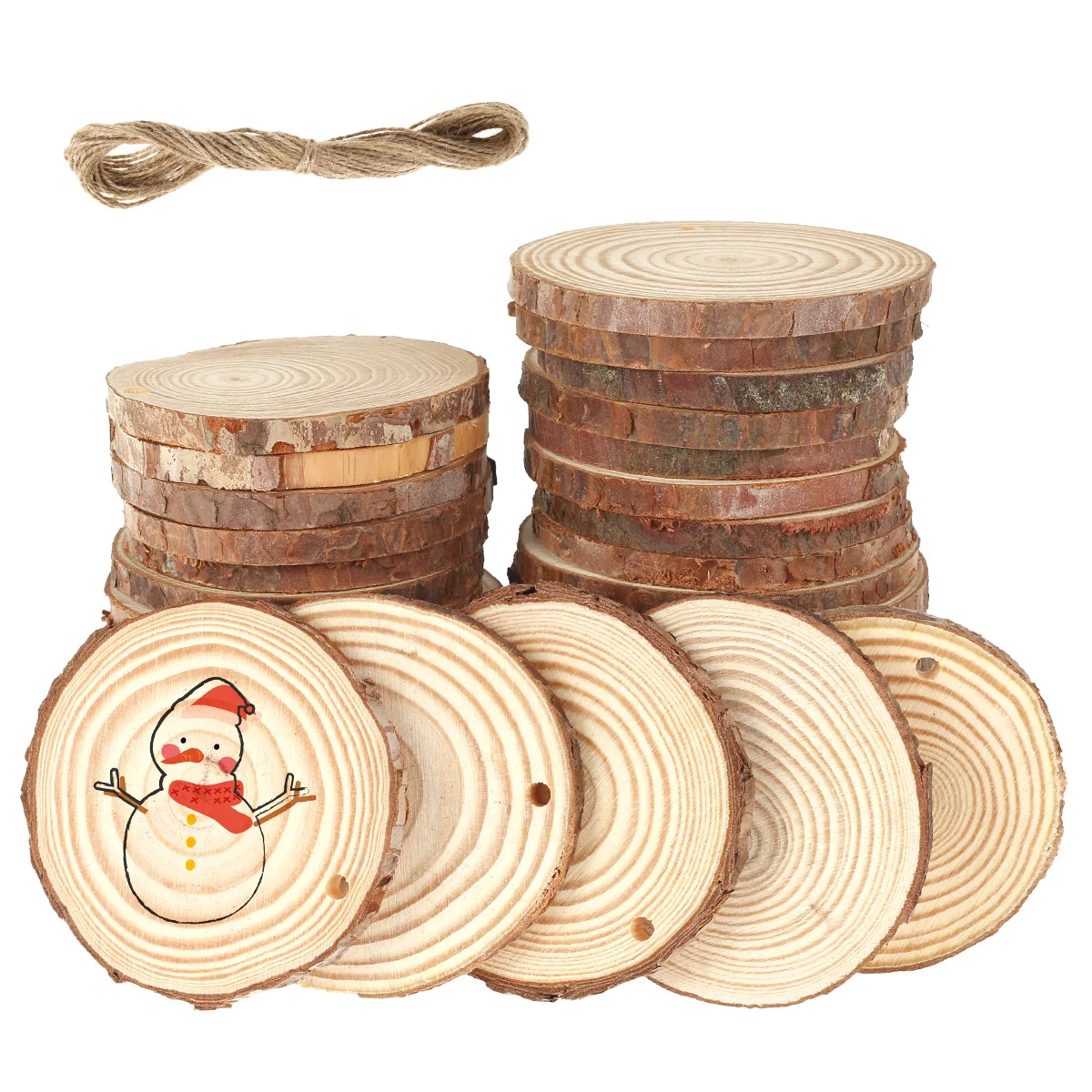 30pcs 5-7cm Thickness 0.5cm Natural Pine Round Wood Slices With Tree Bark Log Discs DIY Crafts Christmas Party Painting 2023