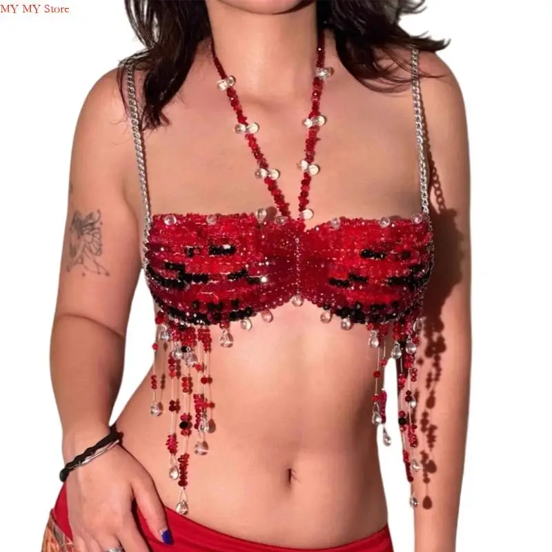 

N1HE Beaded Multilayer Body Chain Bra Chest Chain Body Jewelry Accessories Women